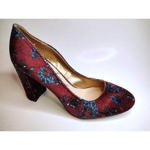 New Libby Edelman Burgundy Blue Flowers Velour Fabric Pumps Shoes